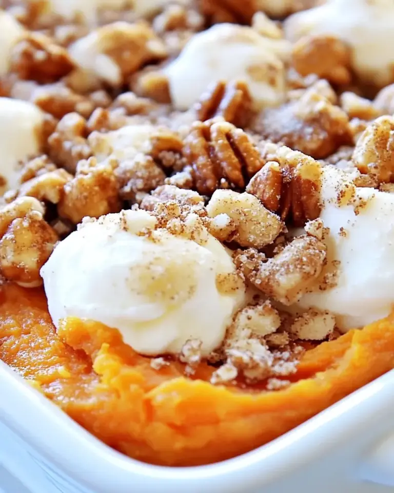 Sweet Potato Casserole with Praline Marshmallow Topping