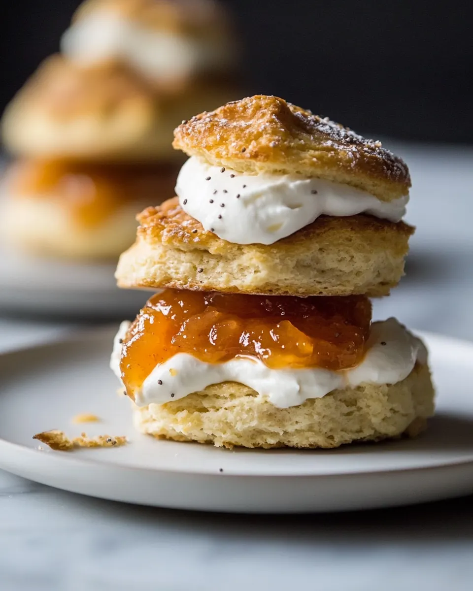 Tahini Shortcakes with Apricot Jam and Orange Blossom Whipped Cream