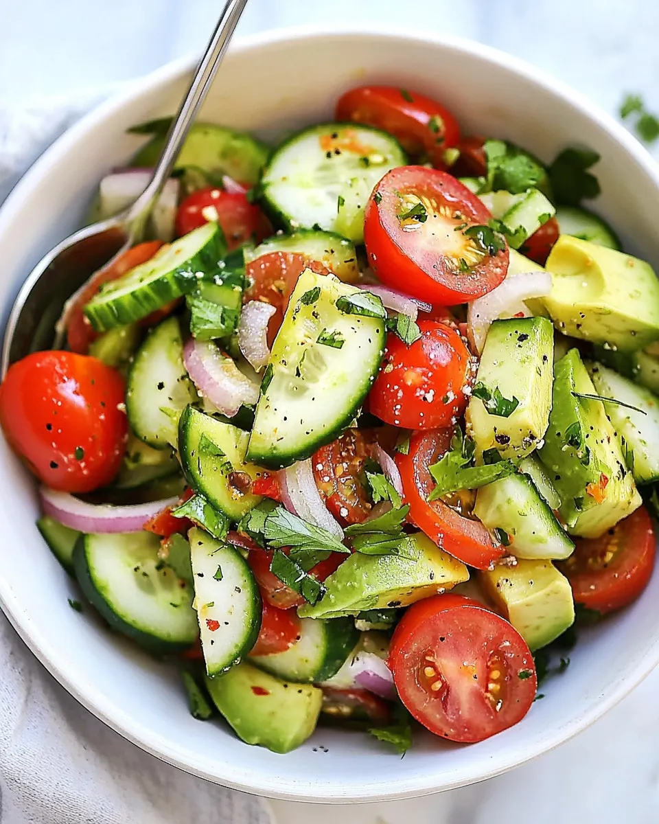 Tomato Avocado Cucumber and Maui Onion Salad