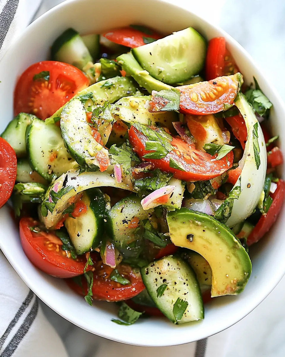 Tomato Avocado Cucumber and Maui Onion Salad