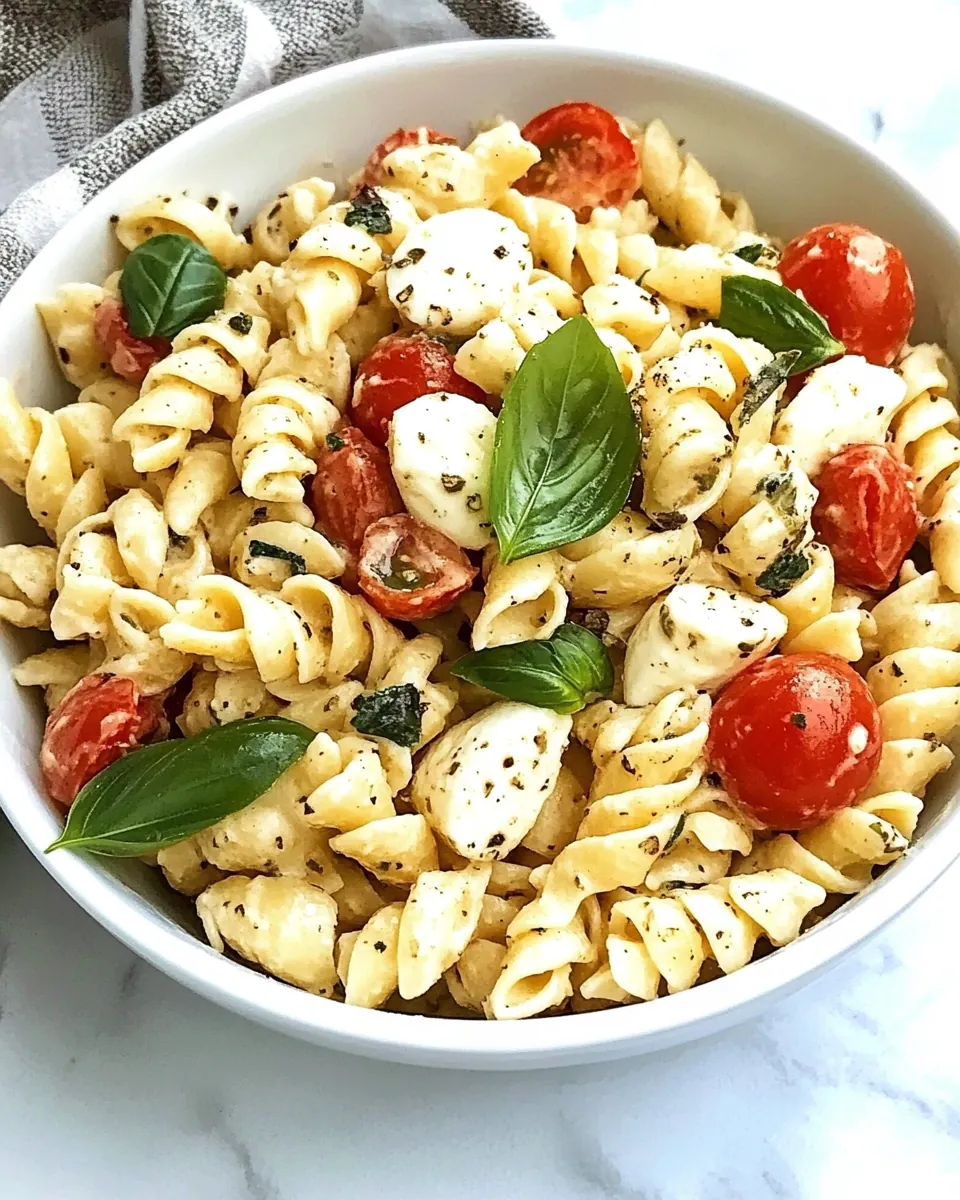 Tomato Basil Pasta Salad with Mozzarella Fontina