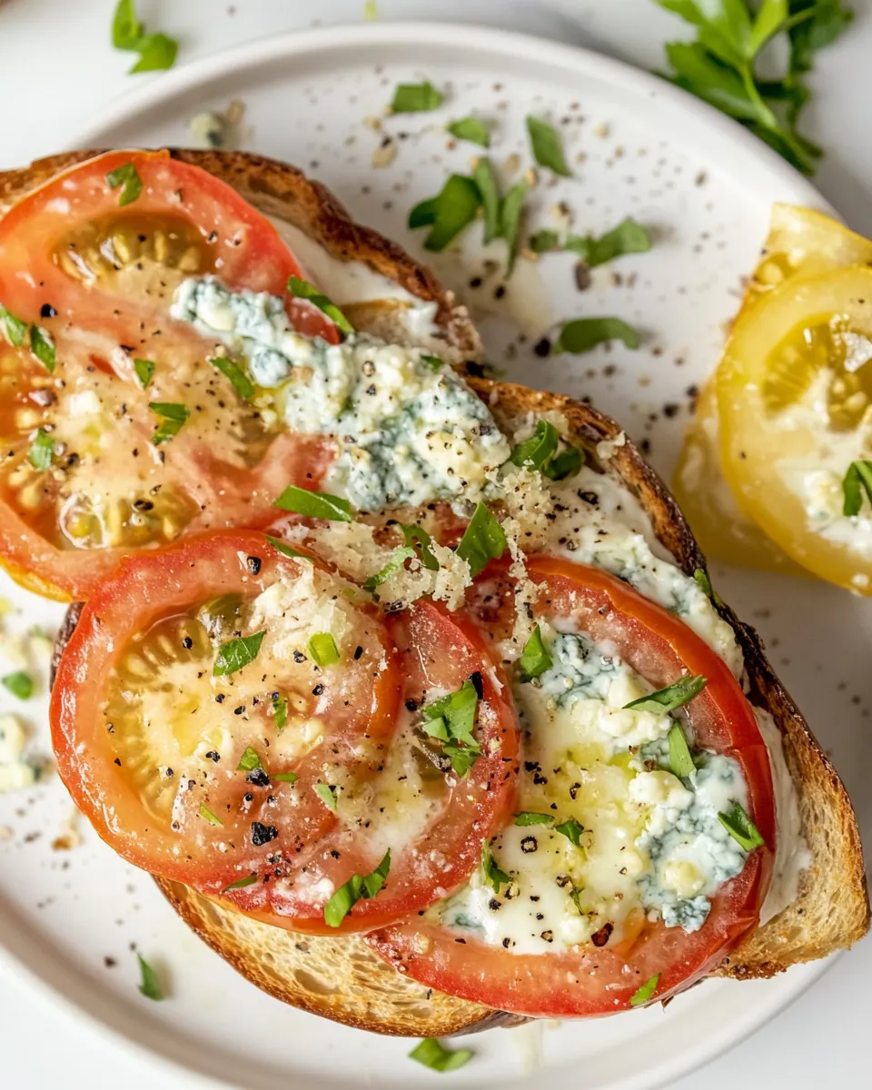 Tomato Picnic Toast with Blue Cheese Mayo