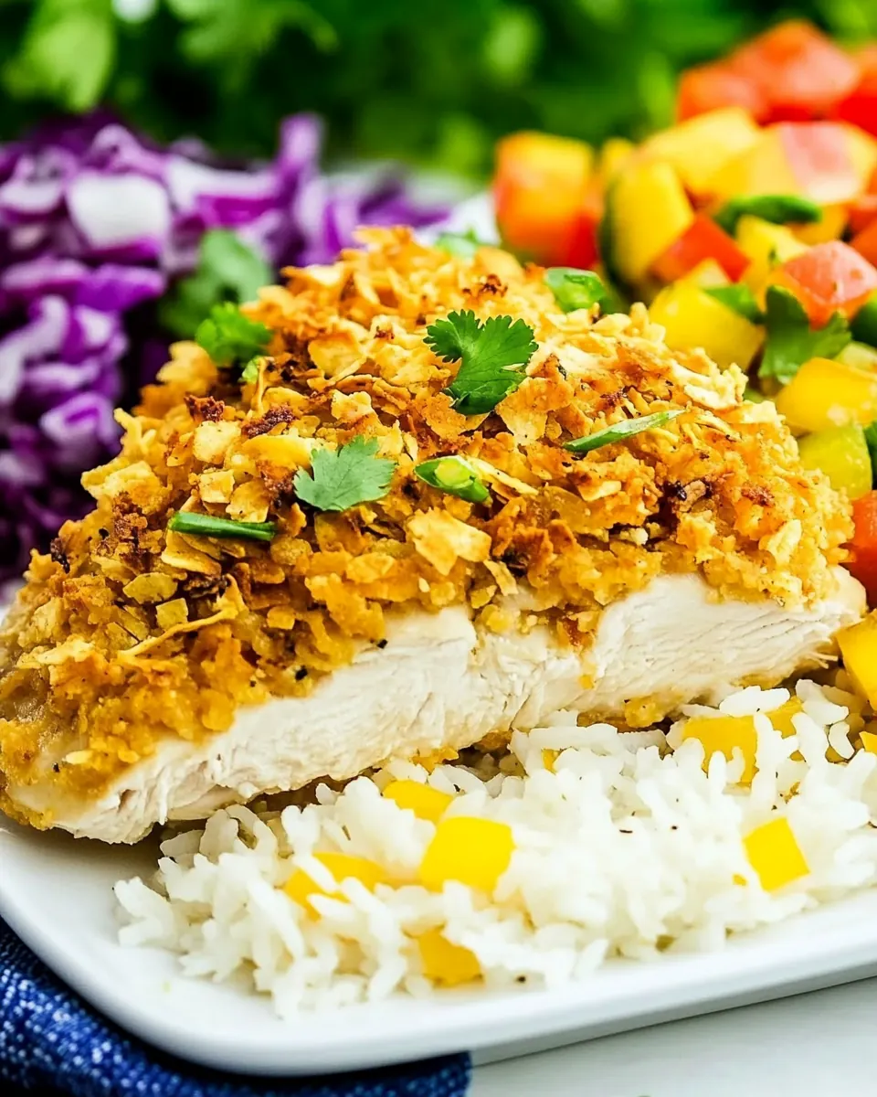 Tortilla Crusted Chicken with Coconut Rice