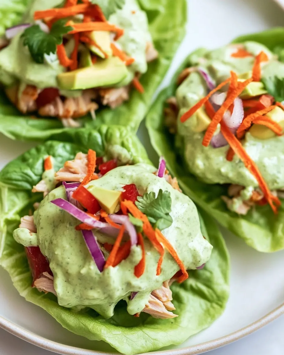 Tuna Lettuce Wrap with Avocado Yogurt Dressing