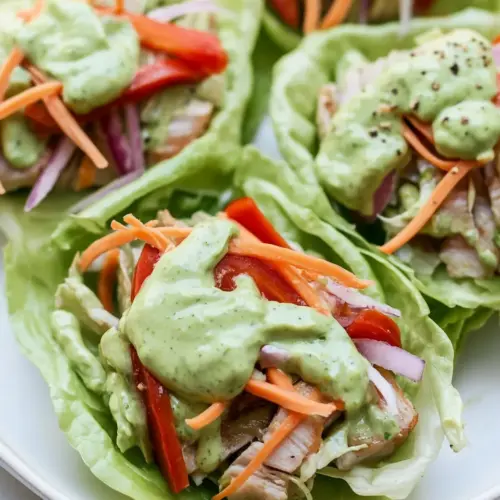 Tuna Lettuce Wrap with Avocado Yogurt Dressing
