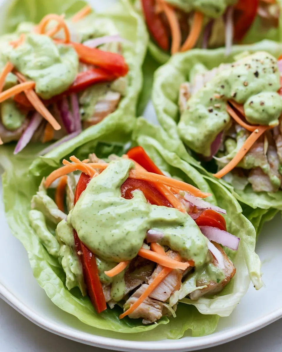 Tuna Lettuce Wrap with Avocado Yogurt Dressing