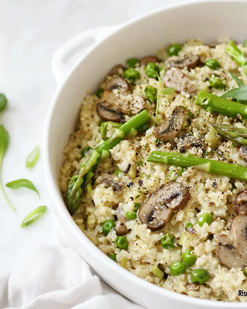 Vegan Cauliflower Rice Risotto with Asparagus Mushrooms
