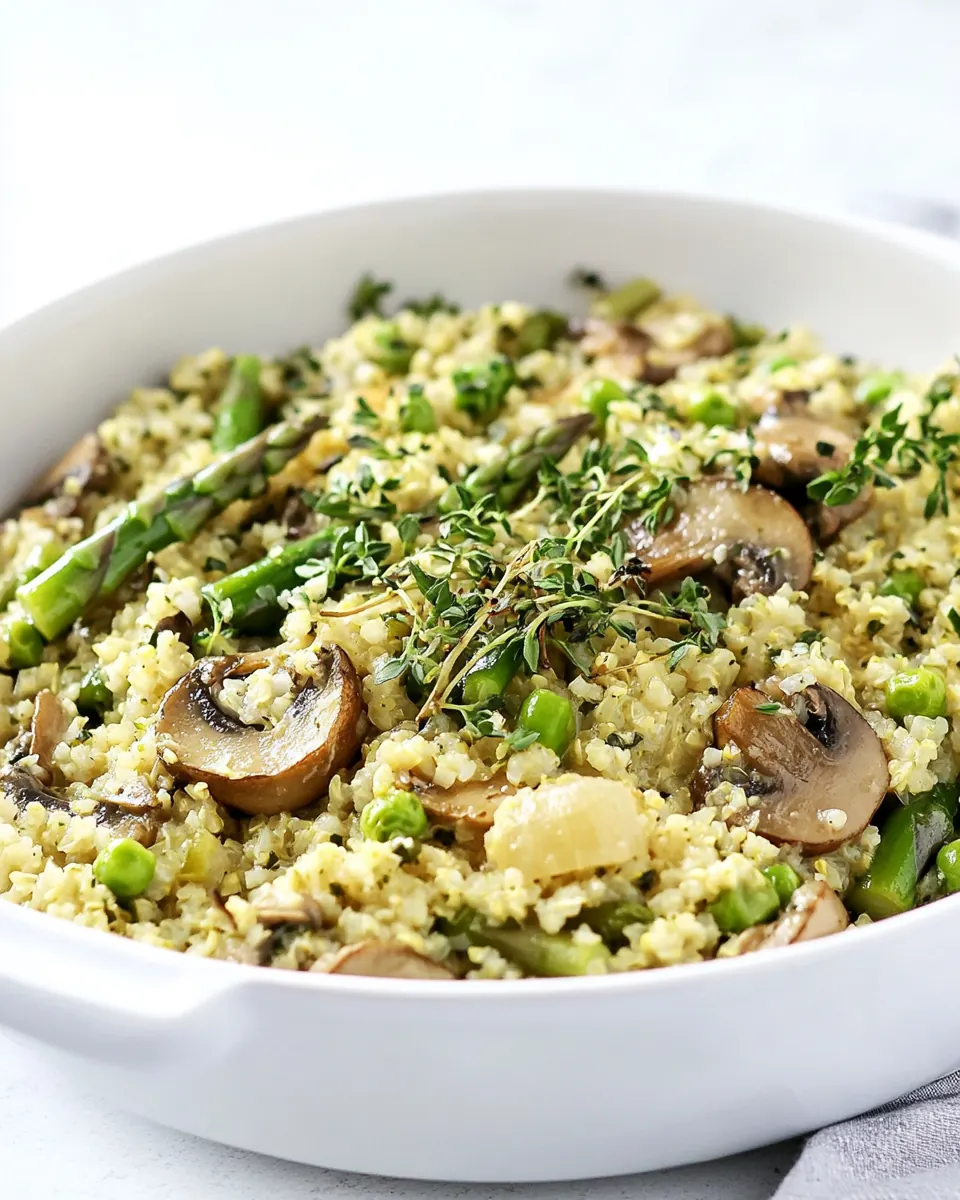 Vegan Cauliflower Rice Risotto with Asparagus Mushrooms