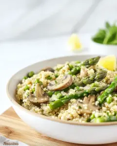 Vegan Cauliflower Rice Risotto with Asparagus Mushrooms