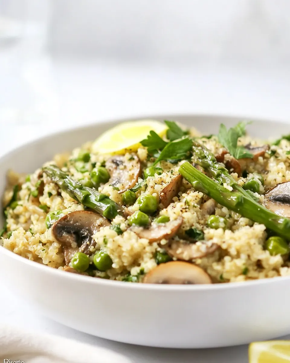 Vegan Cauliflower Rice Risotto with Asparagus Mushrooms