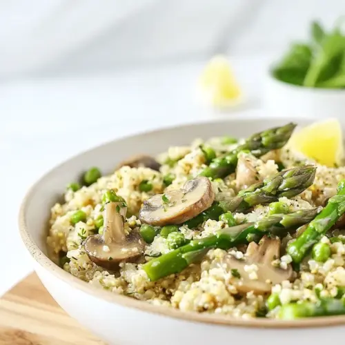 Vegan Cauliflower Rice Risotto with Asparagus Mushrooms