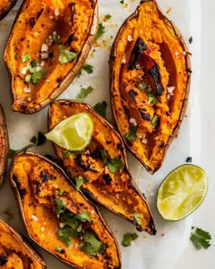 Vegan Twice Baked Sweet Potatoes with Chili Lime