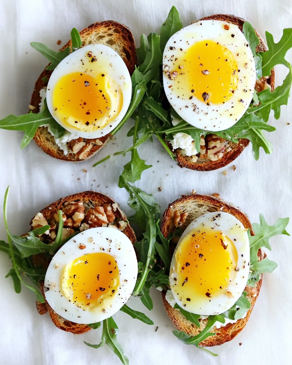 Walnut Ricotta Crostini with Arugula and Soft Boiled Eggs