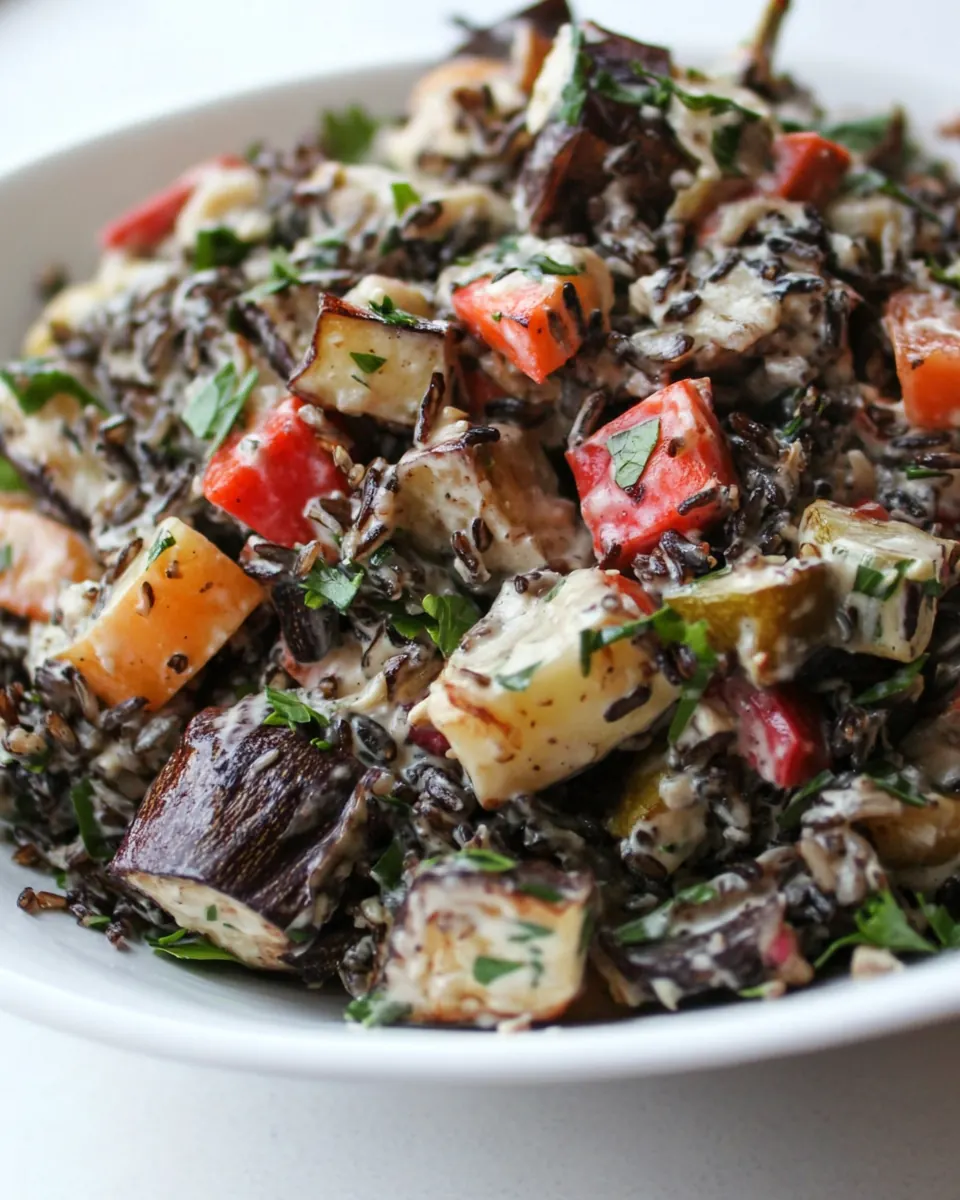 Wild Rice Salad with Roasted Vegetables and Lemon Tahini Dressing