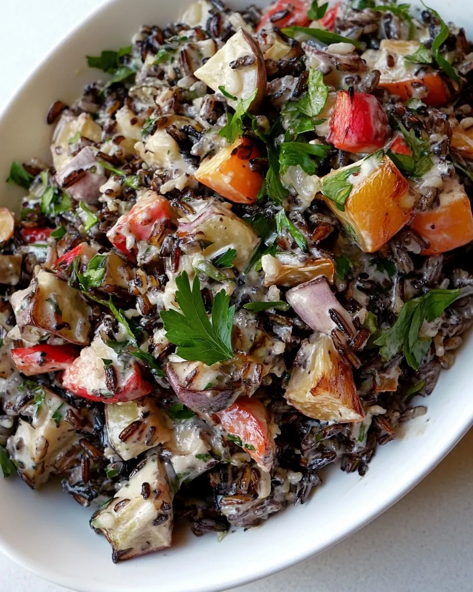 Wild Rice Salad with Roasted Vegetables and Lemon Tahini Dressing