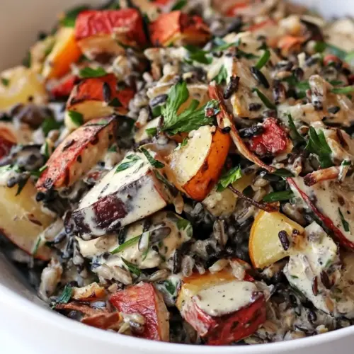 Wild Rice Salad with Roasted Vegetables and Lemon Tahini Dressing