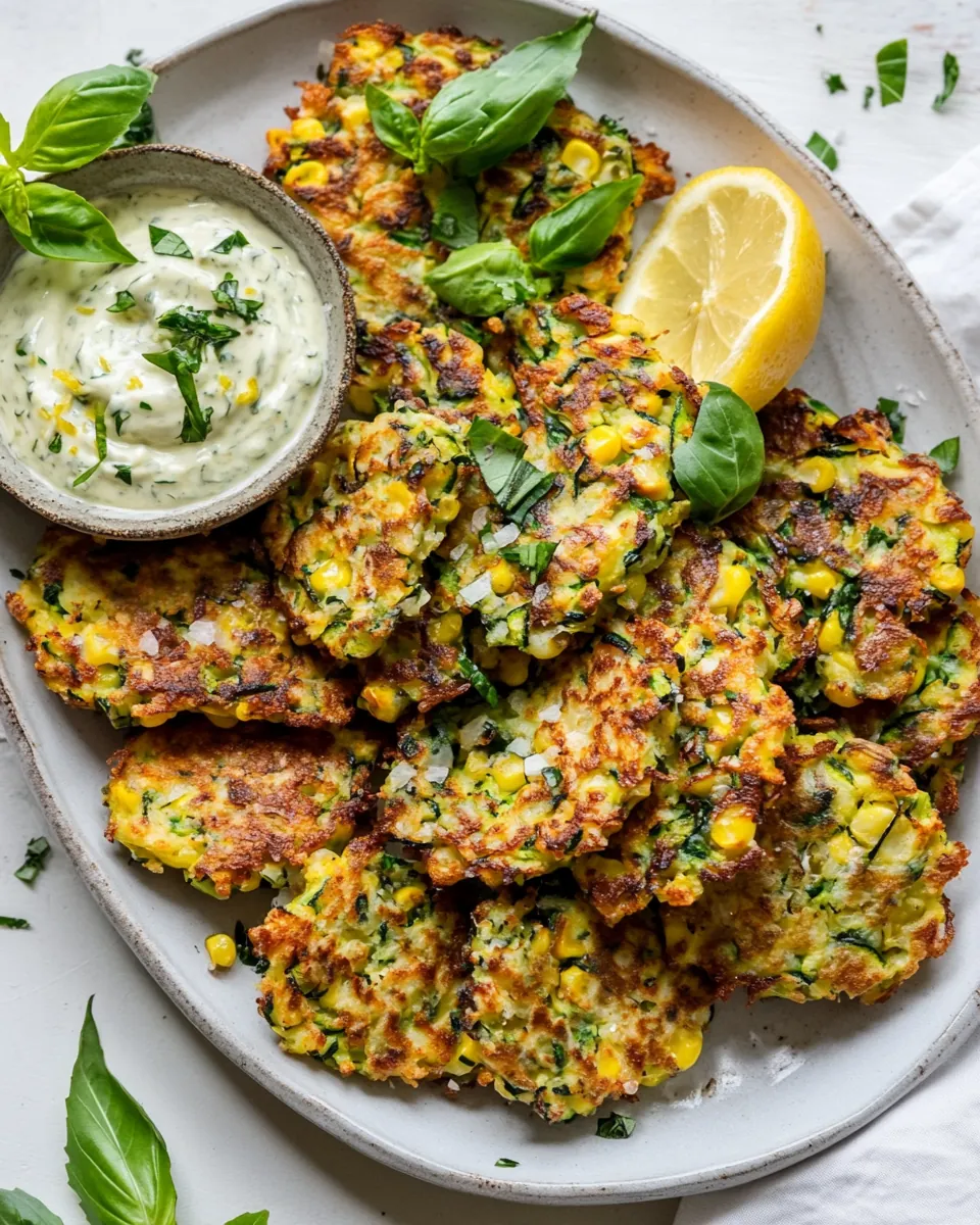 Zucchini Corn Fritters with Lemon Basil Aioli