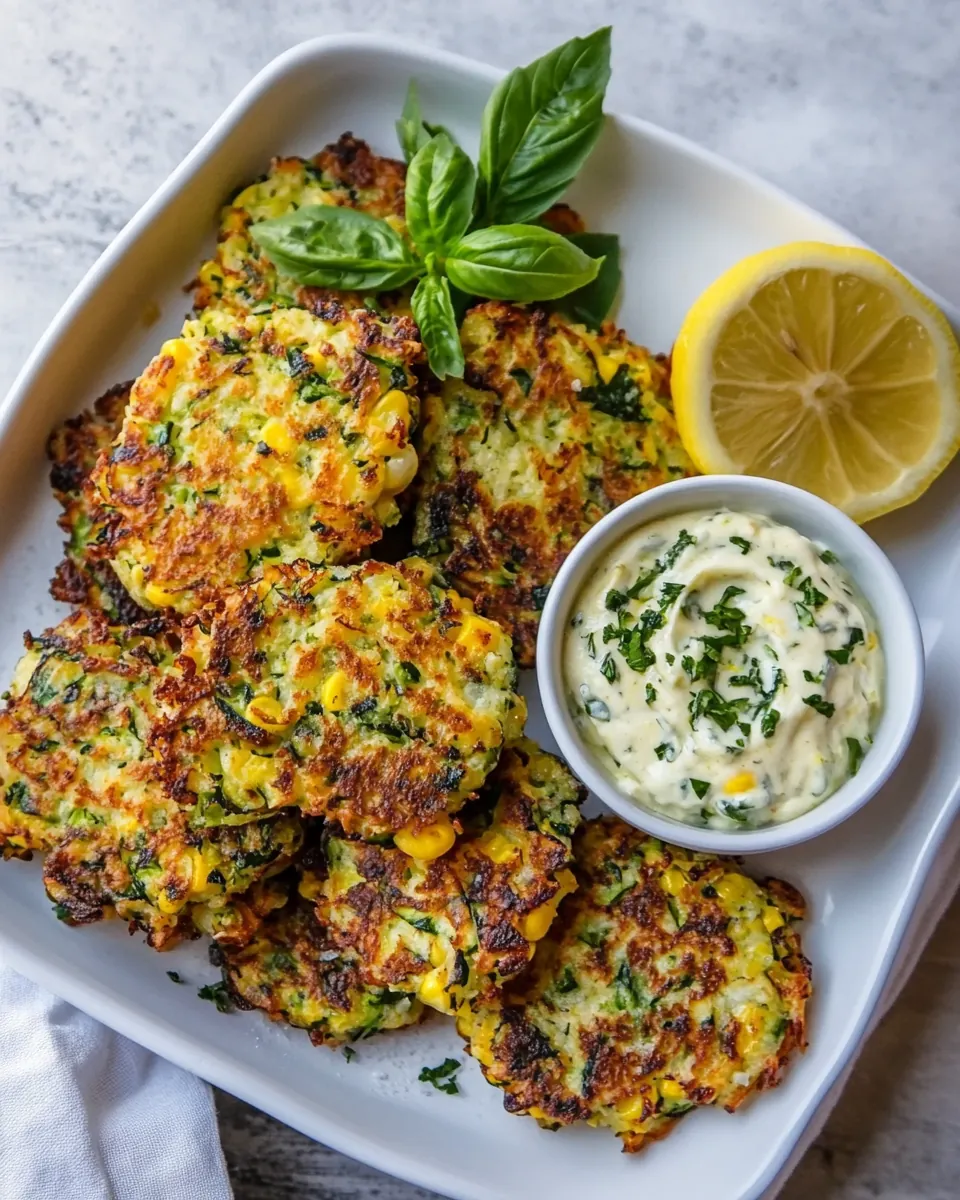 Zucchini Corn Fritters with Lemon Basil Aioli