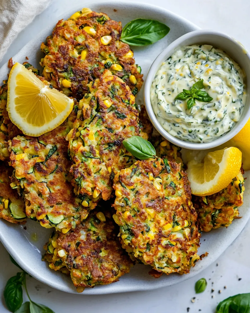 Zucchini Corn Fritters with Lemon Basil Aioli