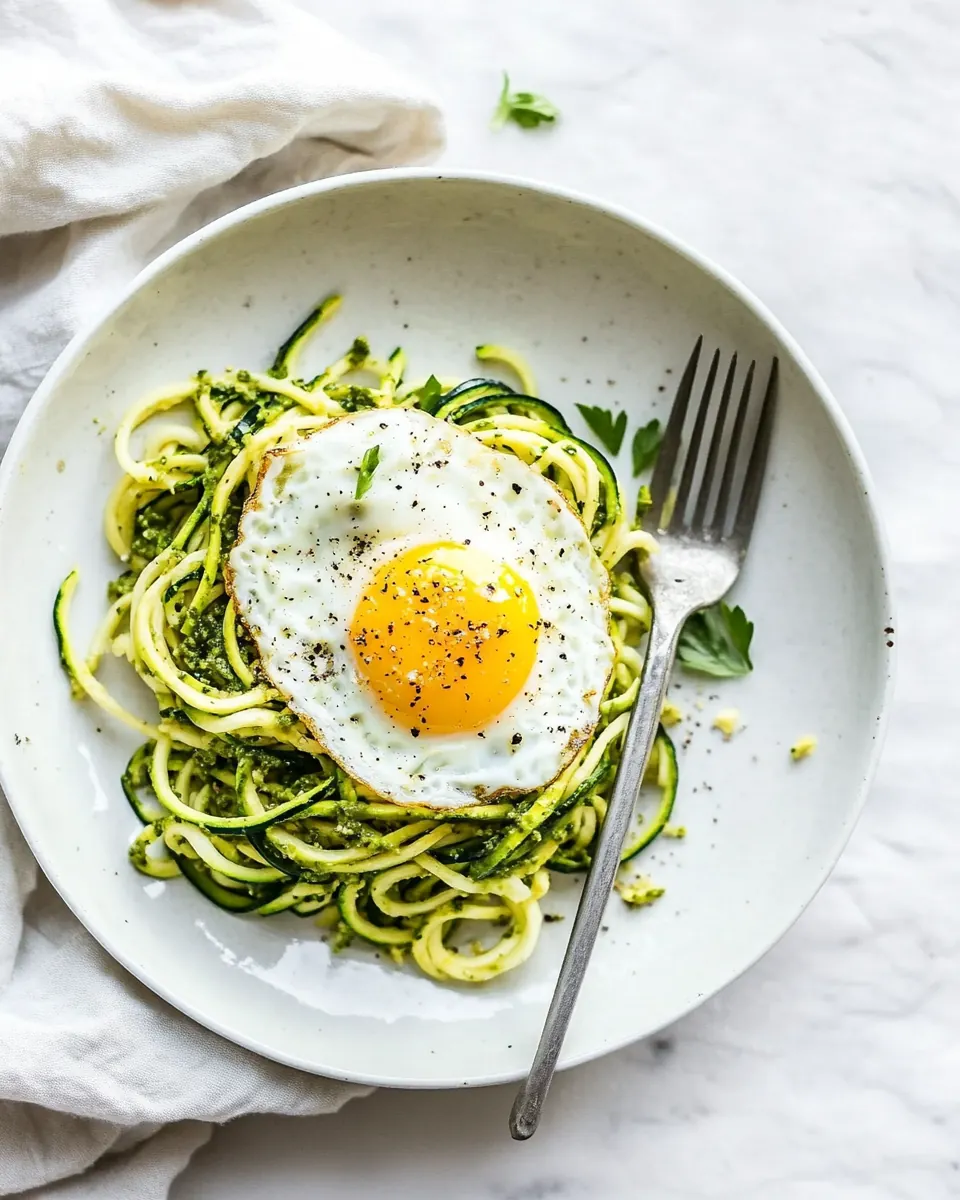 Zucchini Noodles With Pesto Fried Eggs