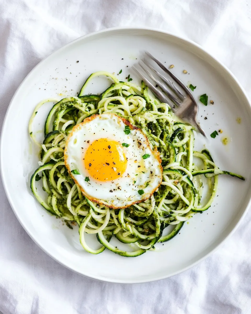 Zucchini Noodles With Pesto Fried Eggs