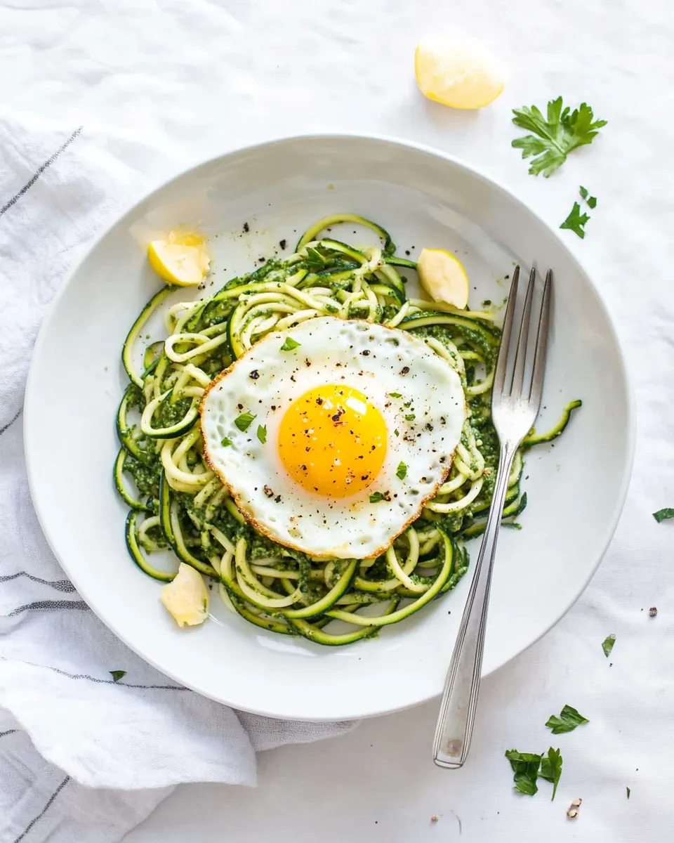 Zucchini Noodles With Pesto Fried Eggs
