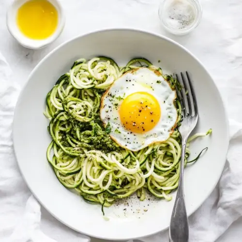 Zucchini Noodles With Pesto Fried Eggs