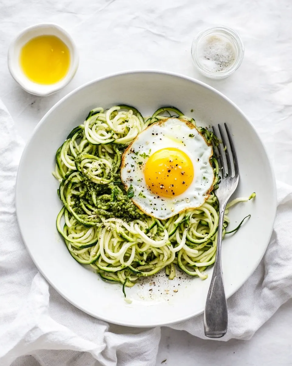 Zucchini Noodles With Pesto Fried Eggs