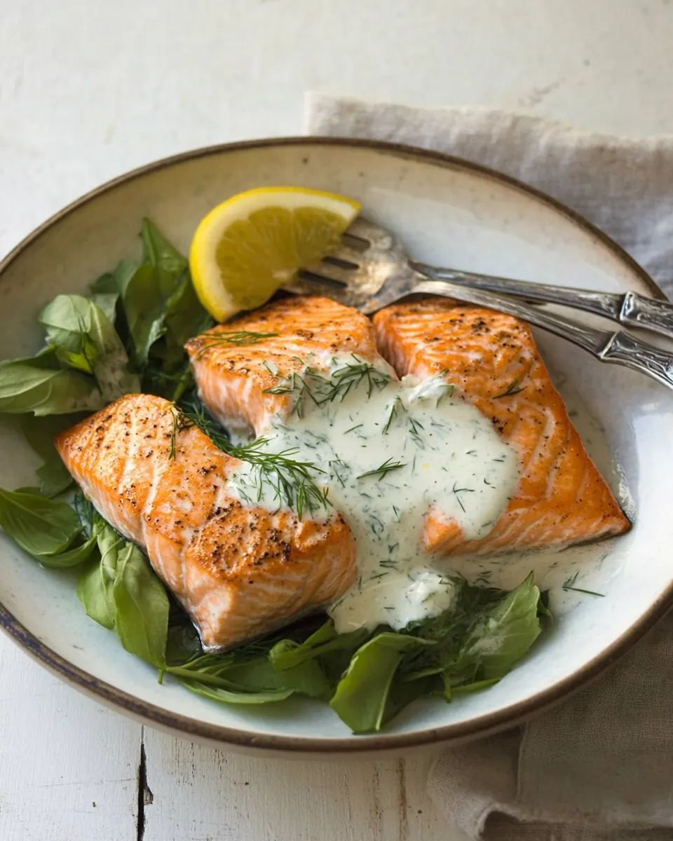 Pan Fried Salmon with a Lemony Dill Dressing